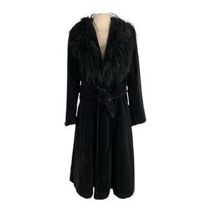 Vintage Joseph Magnin Velour Feather Collar Trim Coat Size Medium
